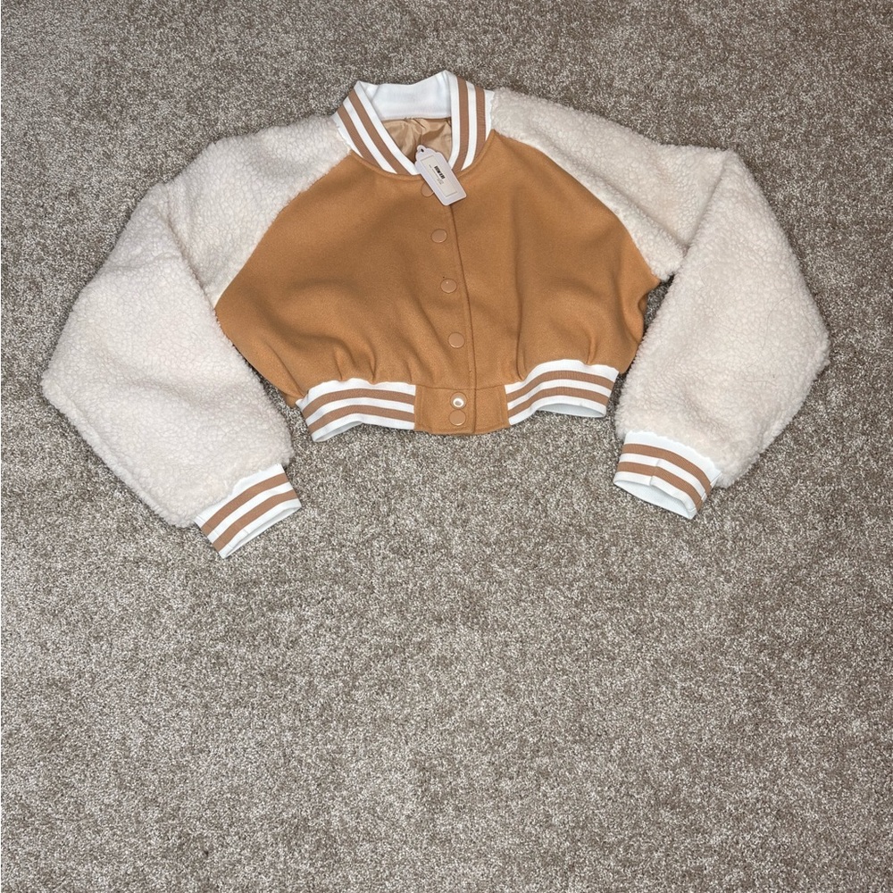 A Girl Thing Tan and Cream Cropped Jacket